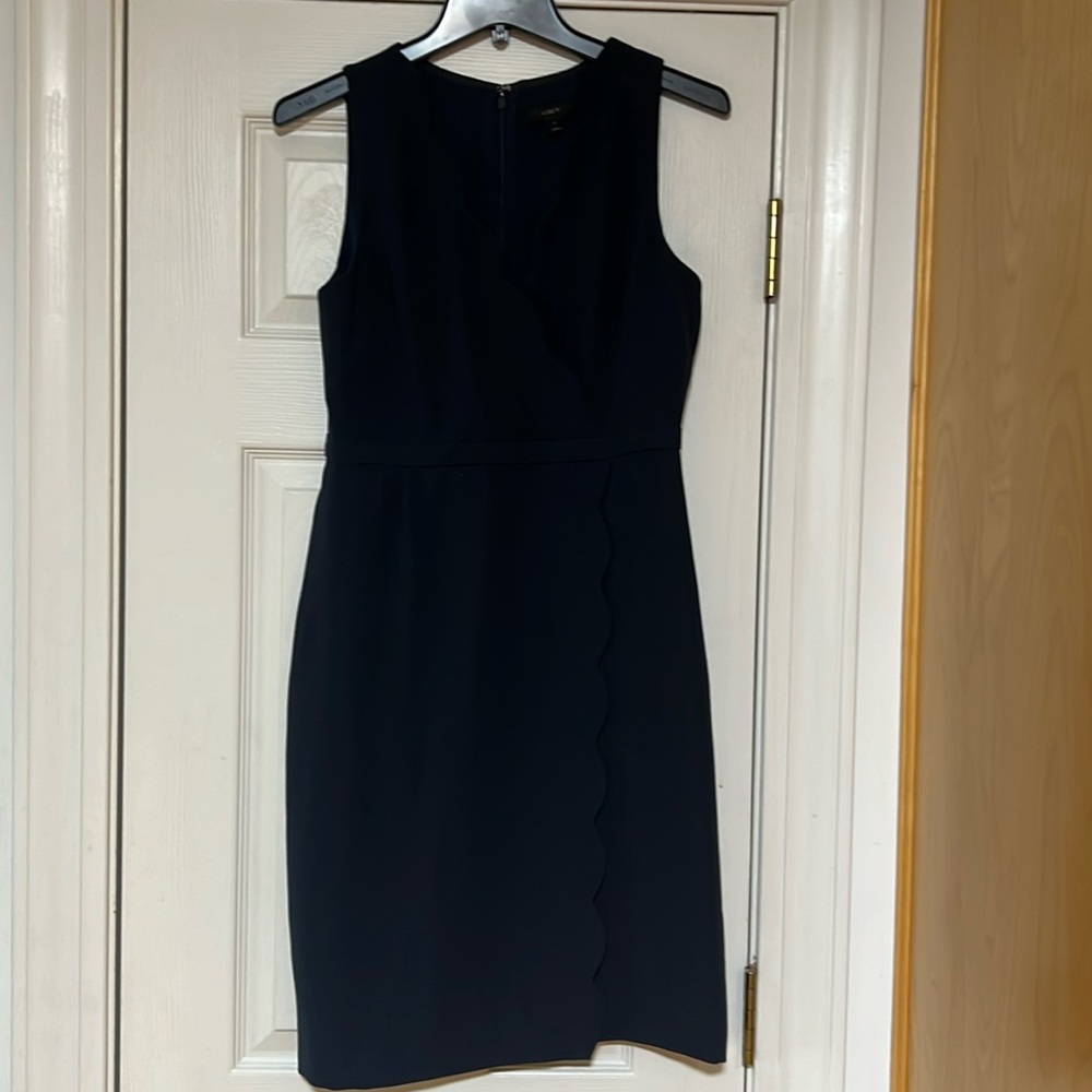J. Crew Womens Sleeveless Faux Wrap Scalloped Detail Navy Blue Dress Sz 4